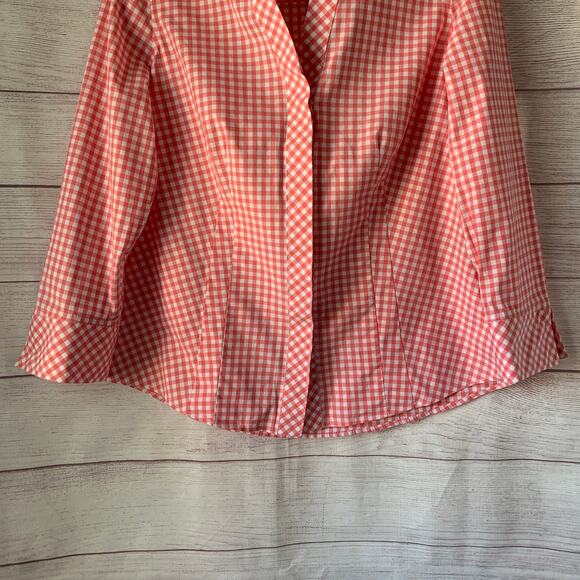 Taylor Investments Gold Label Pink White Gingham Check Button Up Shirt Size 6 - Picture 3 of 16